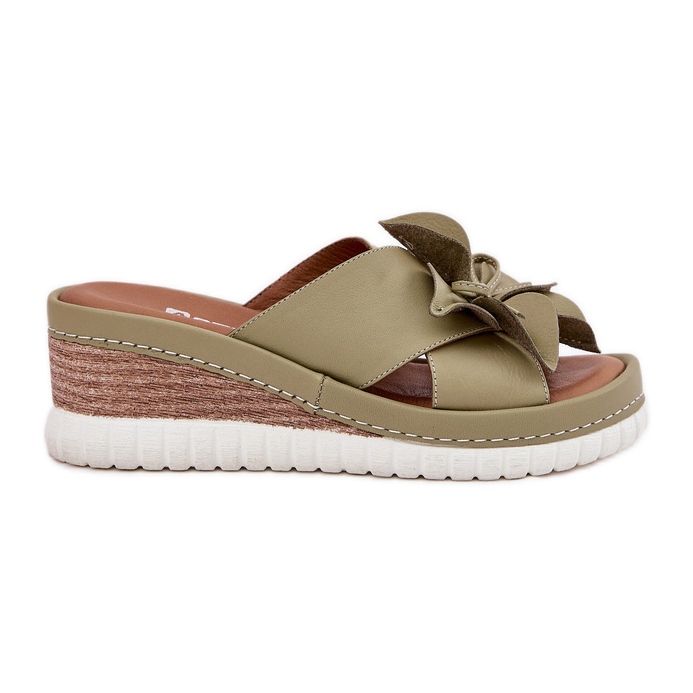 ARTIKER Dámské kožené klíny s dekorativním květinovým artikemerem 52C0503 Green zelená