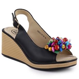 Kožené klínové sandály s barevnými korálky černé filippo ds6021 černá