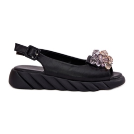 Dámské kožené sandály s Artikerem 54C1628 Crystals Black černý
