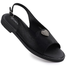 Ploché ženské sandály s dekorací Black Vinceza 17384 černý