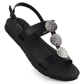 Ploché dámské sandály s dekorací Black Filippo DS6885 černá