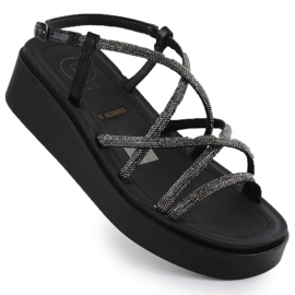 Dámské sandály Roman Wedge se zirkony Black Filippo DS6898 černý
