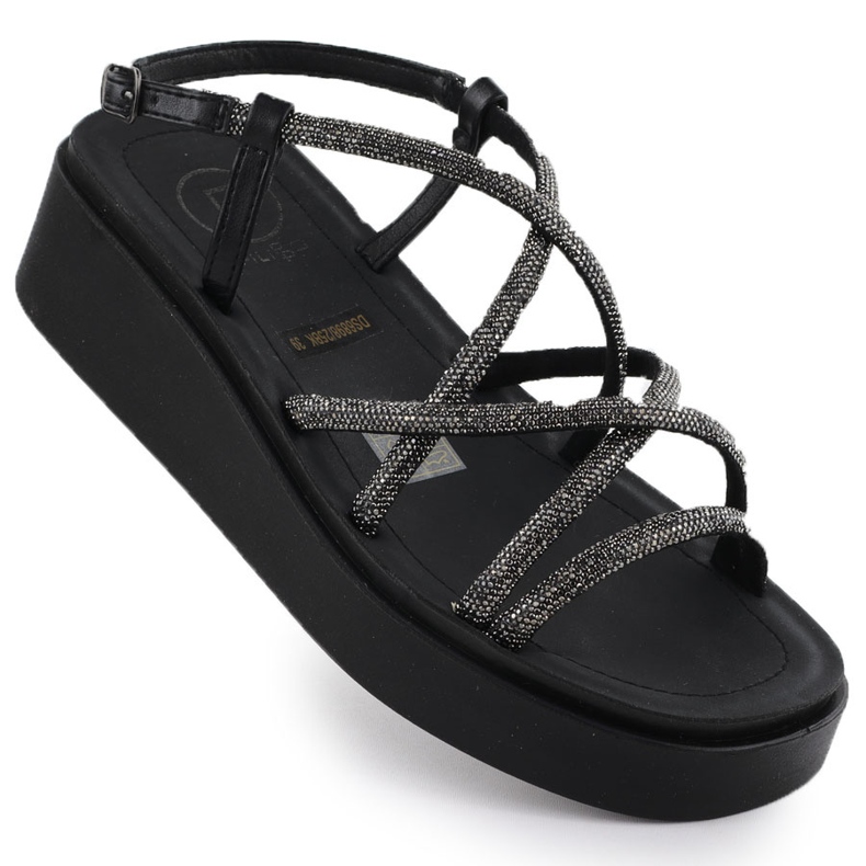 Dámské sandály Roman Wedge se zirkony Black Filippo DS6898 černá Dámské sandály Roman Wedge se zirkony Black Filippo DS6898 černá