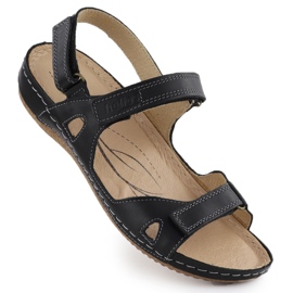 Kožené dámské pohodlné sandály pro suchý zip Black Helios 205-011 černý