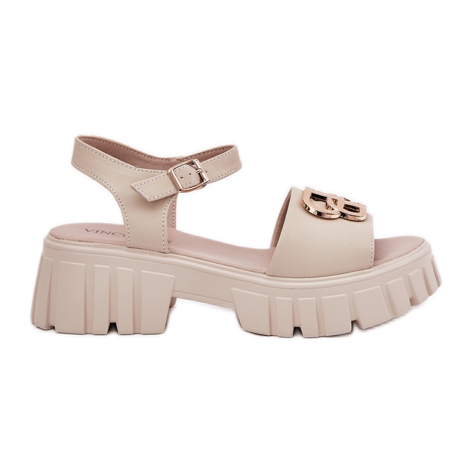 Vinceza Dámské kožené sandály se zlatým detailem Vincez 79541 Beige béžový