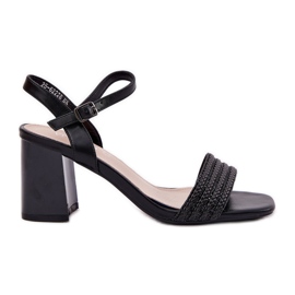 Dámské sandály na příspěvku se zirkony a Vinceza 62228 Braid Black černý