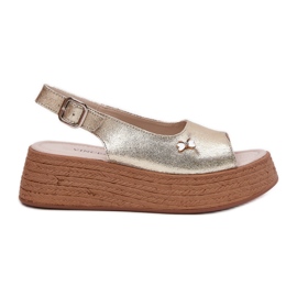 Dámské kožené sandály na Vinceza Wedge 41476 Zlotys zlatý