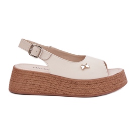 Dámské kožené sandály na Vinceza 41476 Beige Wedge béžový
