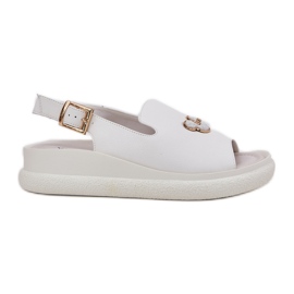 Vinceza Dámské kožené sandály s dekorací Vincez 66757 White bílý