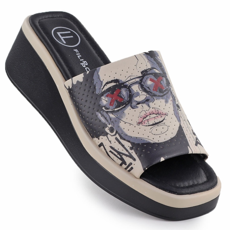 Dámské kožené pantofle s tiskem Beige Filippo DK6158 béžový Dámské kožené pantofle s tiskem Beige Filippo DK6158 béžový