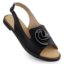 Ploché dámské sandály s Flower Black Filippo DS6915 černá