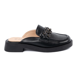 Shelvt Black Low -heel Eco -Teather žabky s řetězem černý