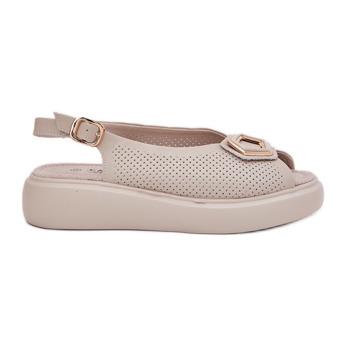 S.Barski Dámské kožené sandály s ozdobou S. Barski LR51-786 BEIGE béžový