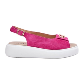 S.Barski Dámské semišové sandály se zlatým detailem S. Barski Gr51-604 Fuchsia růžový