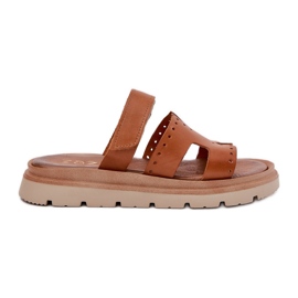 Dámské přírodní kožené žabky na platformě Zazoo 40440 Brown hnědý