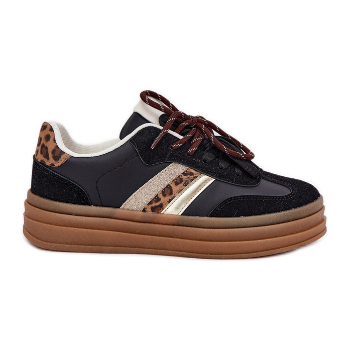 Inna Dámské tenisky na platformě s dvojitým šněrovacím černým leopardem černá