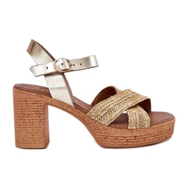 Zazoo Kožené sandály na sloupu s copním na Zzoo 40460 zlaté pruhy zlatý