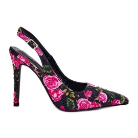 Inna Zdobené sandály na vysoké patě v černých růžích černá Inna Zdobené sandály na vysoké patě v černých růžích černá