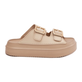 Inna Dámské žabky na plošině se zlatými přezky Beige béžový Inna Dámské žabky na plošině se zlatými přezky Beige béžový