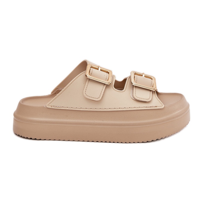 Inna Dámské žabky na plošině se zlatými přezky Beige béžový