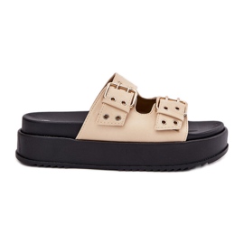 Inna Dámské žabky s přezky na platformě Beige béžový