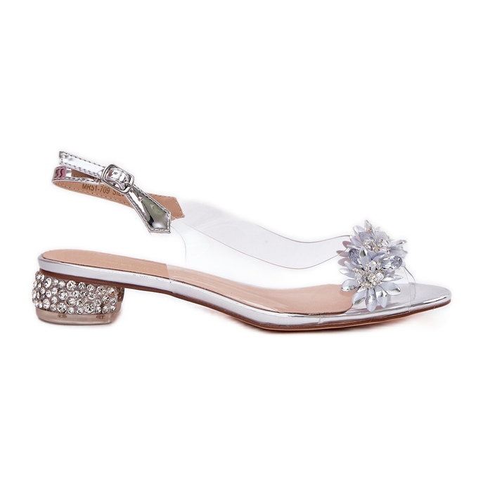S.Barski Transparentní sandály s nízkým podpatkem s stříbrnou dekorací MR51-709 stříbrný