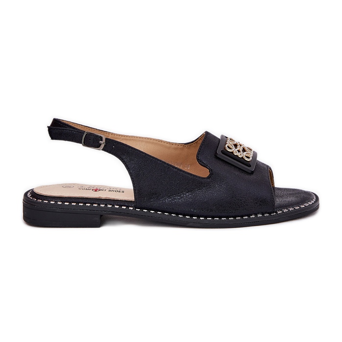 S.Barski Elegantní dámské ploché sandály s ozdobou S. Barski KV51-082 Black černá S.Barski Elegantní dámské ploché sandály s ozdobou S. Barski KV51-082 Black černá