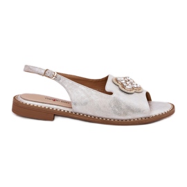 S.Barski Dámské sandály s plochým podpatkem s dekorativním detailem S. Barski KV51-080 stříbro stříbrný