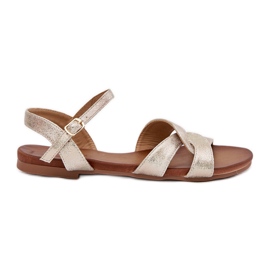 S.Barski Ploché lesklé dámské sandály S. Barski KV51-022 Gold zlatý S.Barski Ploché lesklé dámské sandály S. Barski KV51-022 Gold zlatý