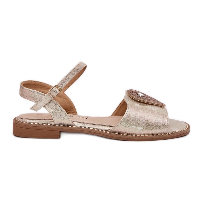 S.Barski Dámské sandály s plochým podpatkem s ozdobou S. Barski KV51-098 Zloty zlatý S.Barski Dámské sandály s plochým podpatkem s ozdobou S. Barski KV51-098 Zloty zlatý