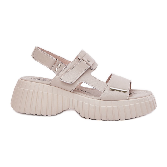 EVento Dámské kožené sandály na platformě Beige béžový EVento Dámské kožené sandály na platformě Beige béžový
