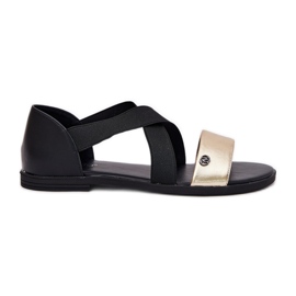 EVento Ploché ženské sandály s flexibilními černými a zlatými pruhy černá EVento Ploché ženské sandály s flexibilními černými a zlatými pruhy černá