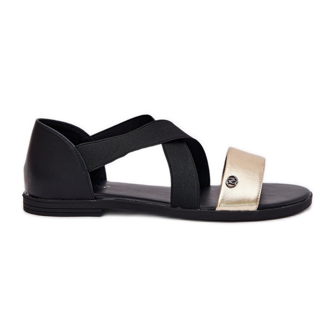 EVento Ploché ženské sandály s flexibilními černými a zlatými pruhy černá EVento Ploché ženské sandály s flexibilními černými a zlatými pruhy černá