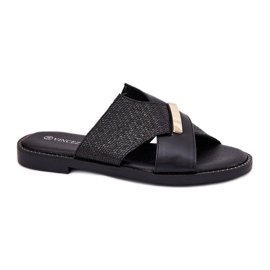 Dámské ploché podpatky s dekorativním Vinceza 17385 Black Detail černý