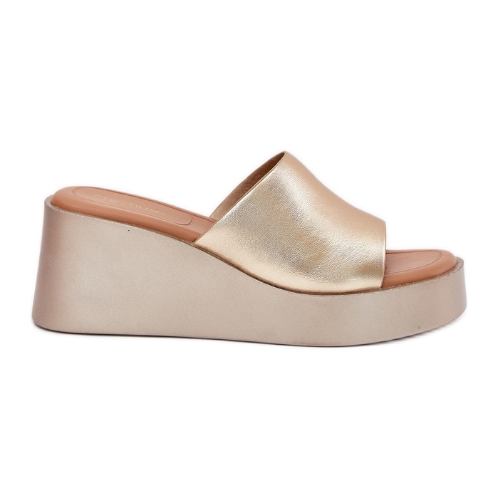 Inna Dámské žabky na klínovou ekologickou kůži zlatý Inna Dámské žabky na klínovou ekologickou kůži zlatý