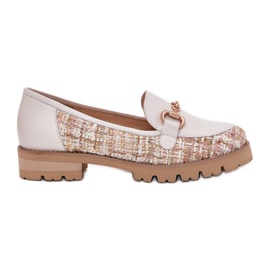 Dámské kožené mokasíny se zlatým detailem Laura Messi 2938 Light Beige béžový Dámské kožené mokasíny se zlatým detailem Laura Messi 2938 Light Beige béžový