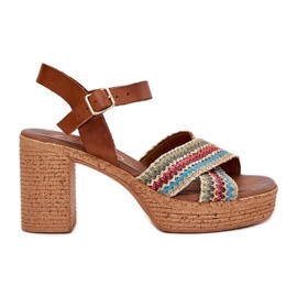 Kožené sandály na sloupu s copním na Zazoo 40460 Hnědé pruhy hnědý