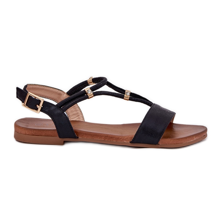 S.Barski Dámské ploché sandály s pruhy S. Barski KV51-120 černé černá S.Barski Dámské ploché sandály s pruhy S. Barski KV51-120 černé černá