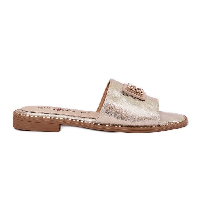 S.Barski Dámské flip-flops s plochým podpatkem s ornamentem S. Barski KV51-089 Gold zlatý S.Barski Dámské flip-flops s plochým podpatkem s ornamentem S. Barski KV51-089 Gold zlatý