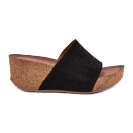 Zazoo 40311 Suede Dámské pantofle na korkových klínech černých klínů