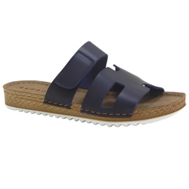 Dámské kožené pantofle Befado 158D297 Navy Blue modrý Dámské kožené pantofle Befado 158D297 Navy Blue modrý