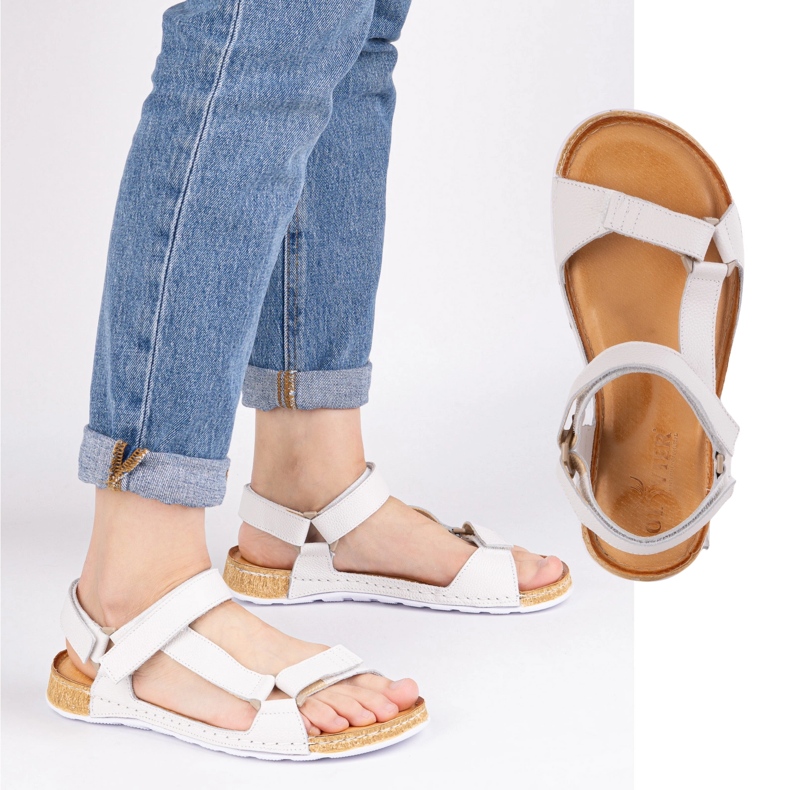 Olivier Dámské sandály naboso-kamarádství-kožené, široké, světle bílé bílý Olivier Dámské sandály naboso-kamarádství-kožené, široké, světle bílé bílý