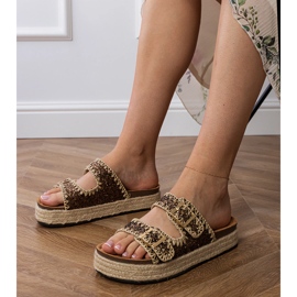 Brown Espadrilles Glitter Flip -Flips s přezky hnědý Brown Espadrilles Glitter Flip -Flips s přezky hnědý