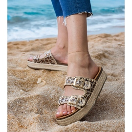 Leopard pantofle espadrilles s spony hnědý