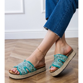 Zelený espadrilles se zirkony a oblázky zelená