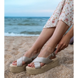 Silver Espadrille sandály na plošině s pruhy stříbro