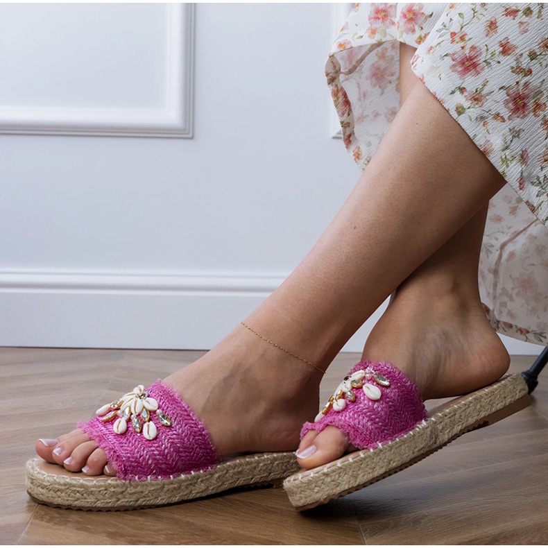 Růžová espadrilles s skořápkami růžový