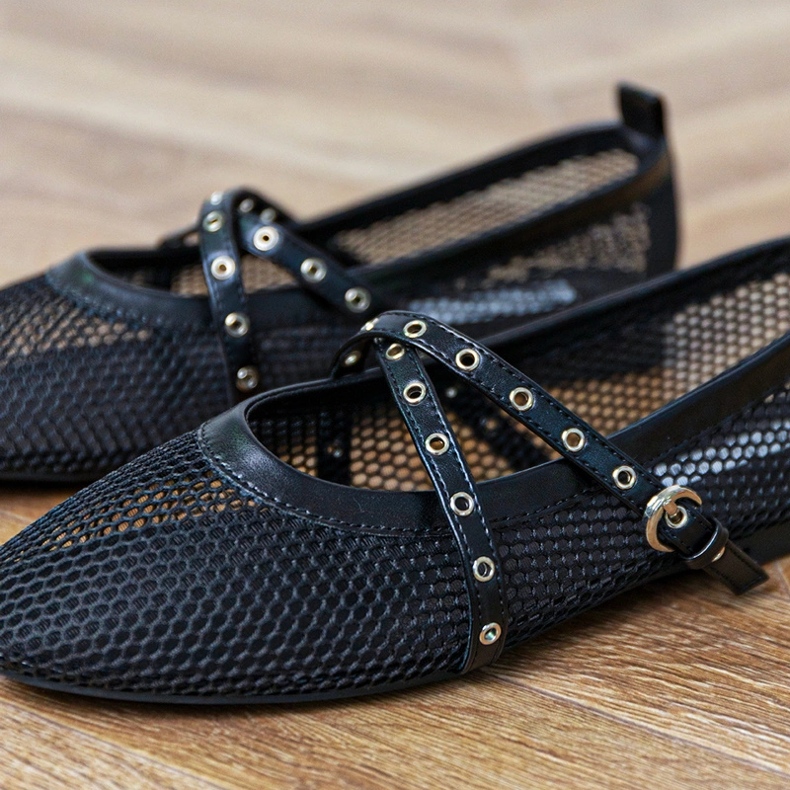 Černé síťové baleríny s dekorativní sponou černá Černé síťové baleríny s dekorativní sponou černá