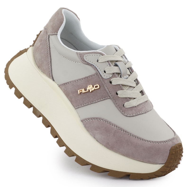 Kožené sportovní boty na silné platformě Beige Filippo DP6785 béžový Kožené sportovní boty na silné platformě Beige Filippo DP6785 béžový
