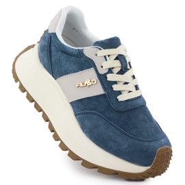 Kožené boty na silné platformě Blue Filippo DP6785 modrý
